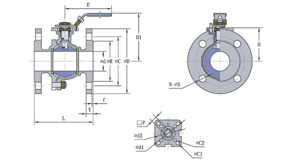 2 Piece flanged ball valve Structure diagram