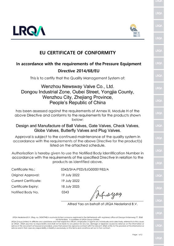 CE-PED of for China Valve Manufacturer of Ball Valve, Gate, Check, Globe, Plug, Butterfly Valve