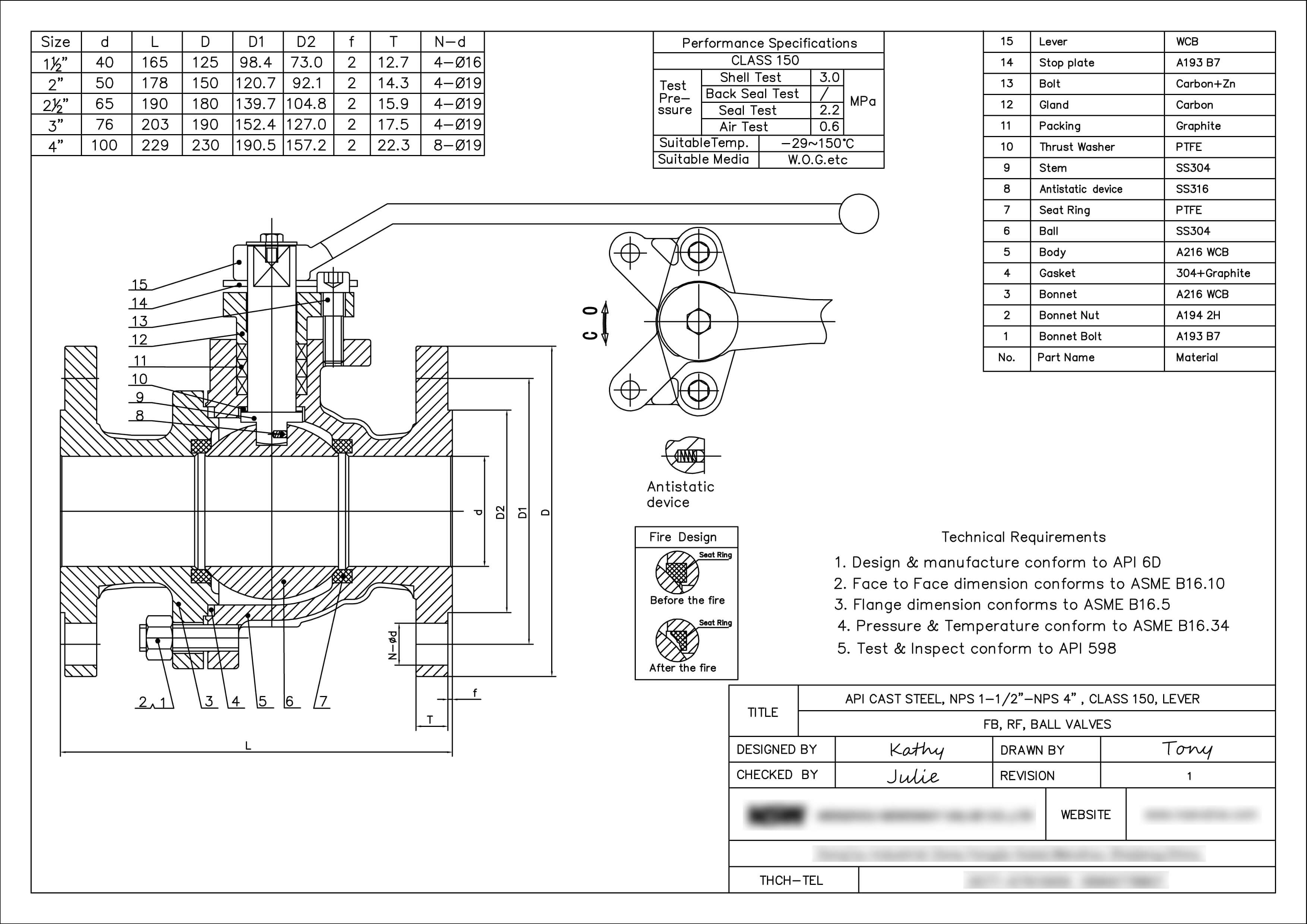Class 150 Ball Valves Dimensions-from 1-1-2 to 4